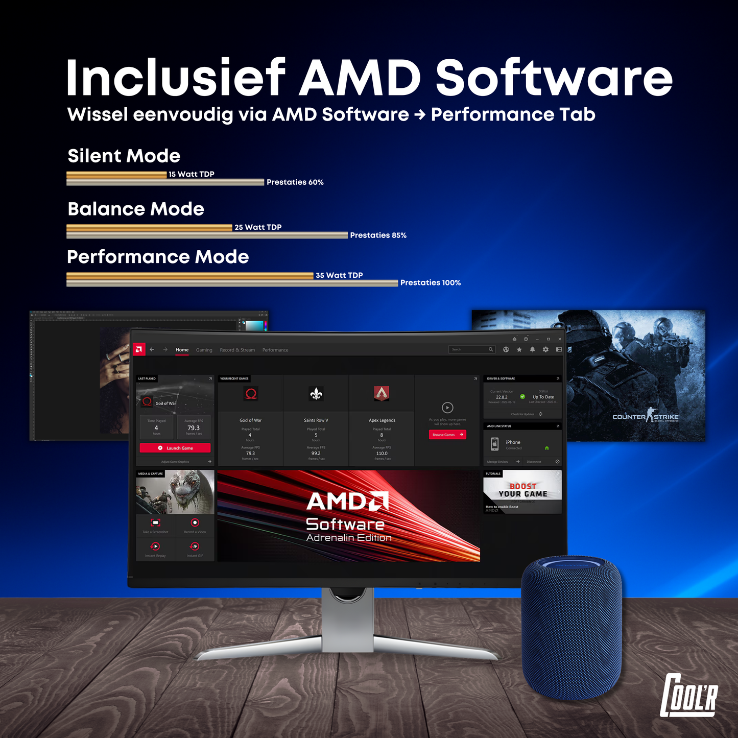 COOL'R Mini PC - Windows 11 - EXR1 Gaming PC - AMD Ryzen™ 7 8745HS - Octa-Core Processor - 32GB RAM - 1 TeraByte Opslag - SSD - Gaming - 4K - 120Hz - Dual Display