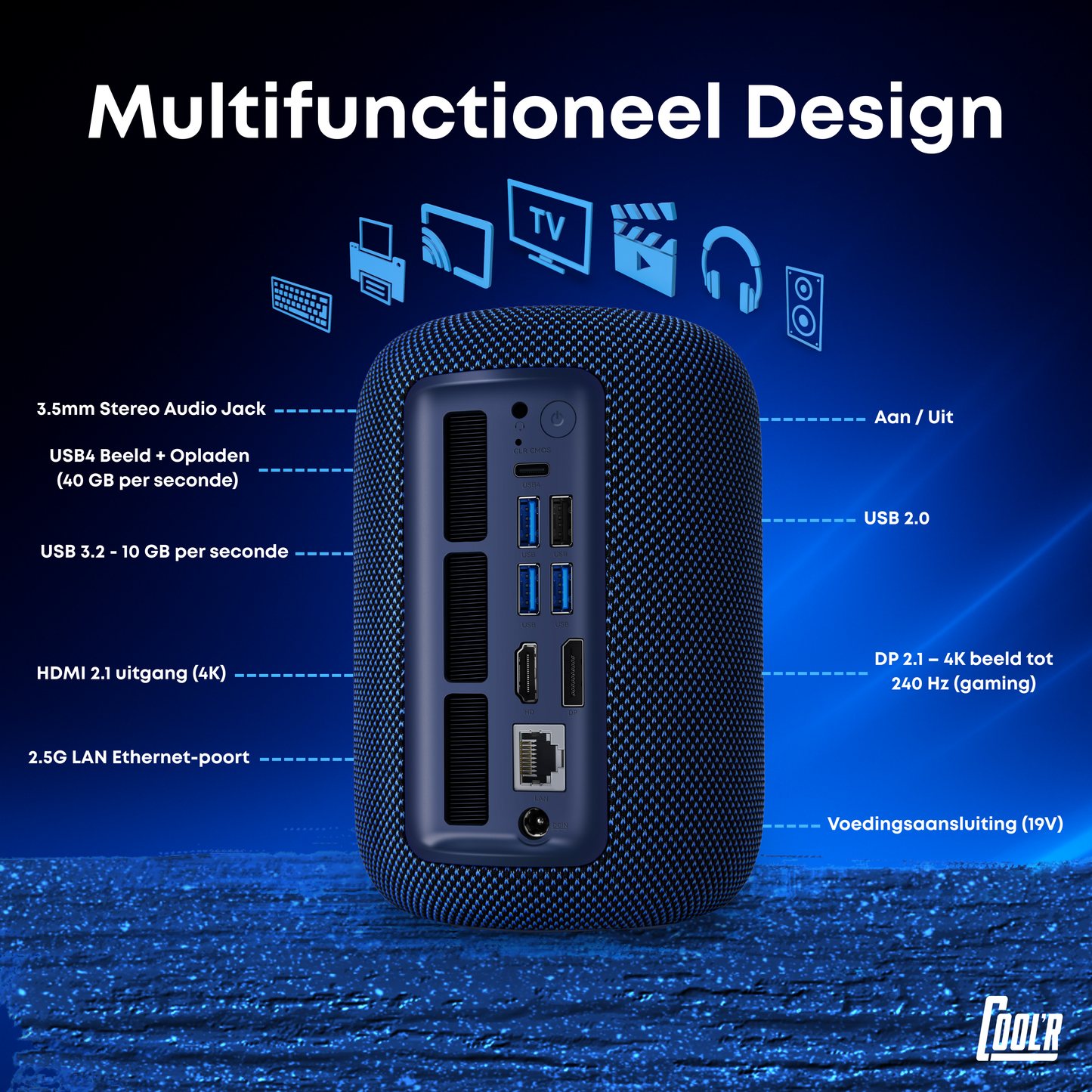 COOL'R Mini PC - Windows 11 - EXR1 Gaming PC - AMD Ryzen™ 7 8745HS - Octa-Core Processor - 32GB RAM - 1 TeraByte Opslag - SSD - Gaming - 4K - 120Hz - Dual Display