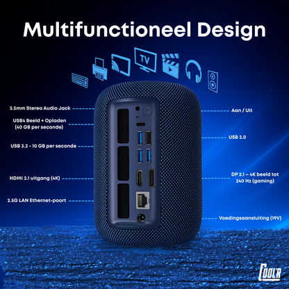 COOL'R Mini PC - Windows 11 - EXR1 Gaming PC - AMD Ryzen™ 7 8745HS - Octa-Core Processor - 32GB RAM - 1 TeraByte Opslag - SSD - Gaming - 4K - 120Hz - Dual Display