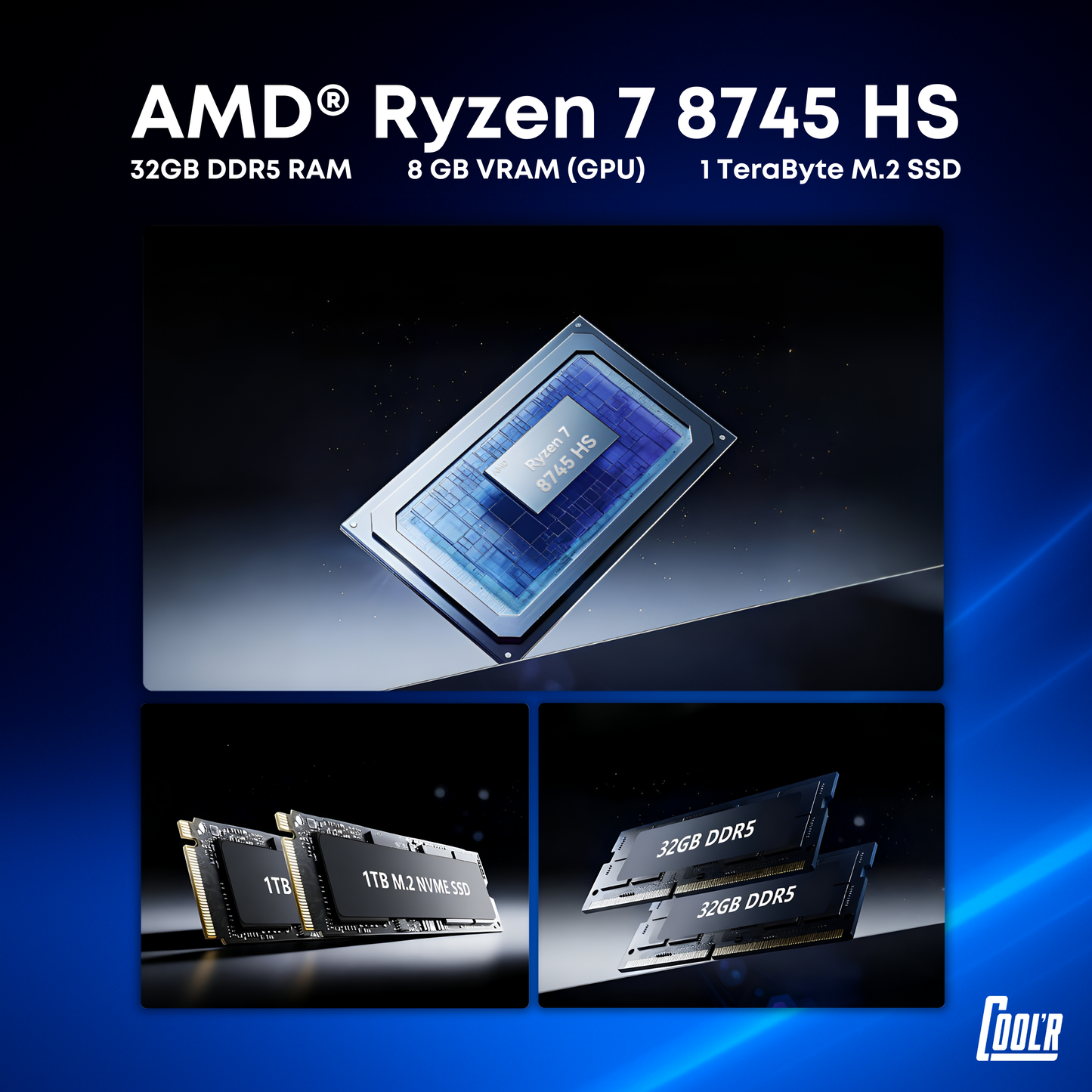 COOL'R Mini PC - Windows 11 - EXR1 Gaming PC - AMD Ryzen™ 7 8745HS - Octa-Core Processor - 32GB RAM - 1 TeraByte Opslag - SSD - Gaming - 4K - 120Hz - Dual Display